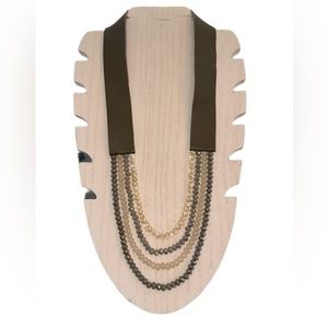 Leather & Beaded Green & Gray Statement Necklace